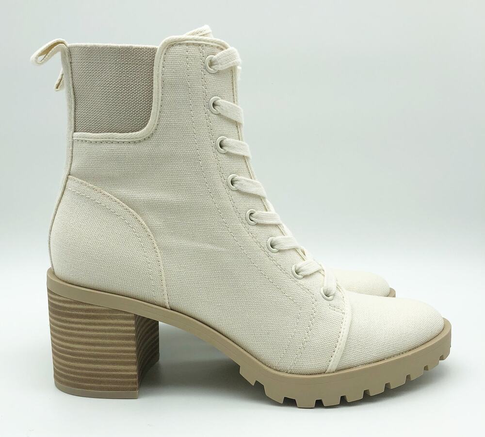 Dolce Vita Womens Combat Boots Size 8 Stacked Heel Off White Canvas NWOB